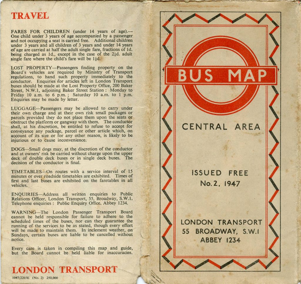 1947 No2 Central Area Bus Map cover